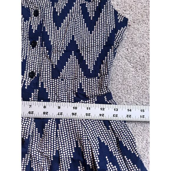 Anthropologie 11-1 Tylho Dress Womens Extra Small Navy Blue Beige Button Cottage - Picture 8 of 12